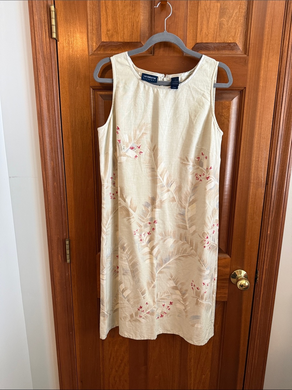 Liz Claiborne Cream Floral Midi Shift Dress with Pink Detail Fall Layering